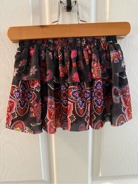 Chelsea & Violet Black Mini Skirt with Red and Purple Paisley Print